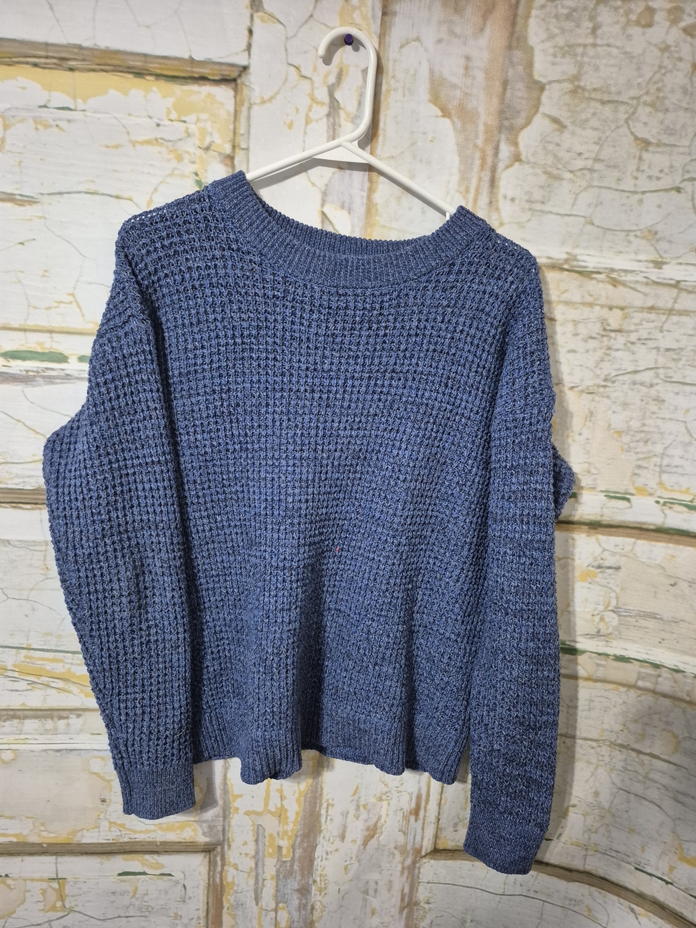 Time and Tru Navy Blue Waffle Knit Crewneck Sweater